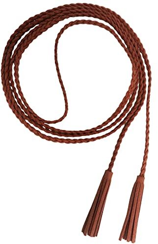 Nanxson Damen Taillengürtel Gewebte Quasten Kettengürtel Leder Dünner Gürtel für Kleid PDW0042 (camel)