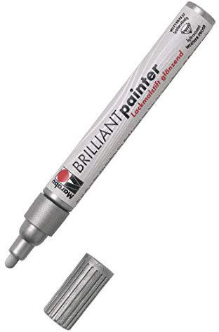 Marabu 01210032082 - Brilliant Painter, silber 082, Strichstärke ca. 2 - 4 mm, Universeller Lackmalstift, glänzend, deckend, wetterfest, lichtecht, schnell trocknend, für verschiedene Oberflächen