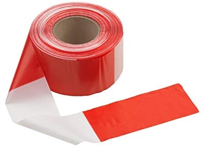 Connex Absperrband 100 m x 80 mm - rot / weiß - Beidseitig bedruckt - UV-beständig & reißfest - Aus Polyethylen (PE) / Warnband / Flatterband / Markierungsband / Absperrungsband / DY2700591