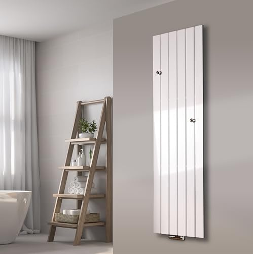 Badheizkörper Design Peking 3 180x47cm 1118 Watt weiß (+ 2 Knopfhalter) SZAGATO Handtuchwärmer Handtuchtrockner Handtuchhalter Paneelheizkörper vertikal Mittelanschluß Flachheizkörper