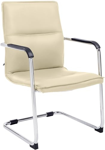 CLP Bürostuhl Seattle I Komfortabler Besucherstuhl Mit Kunstlederbezug I Modernes Design, Freischwinger Mit Bodenschoner I Gestell In Chromoptik, Farbe:Creme