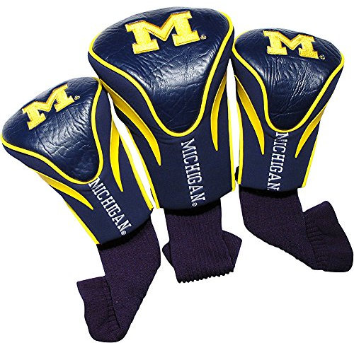 Team Golf NCAA Michigan Wolverines Contour Golf Club Headcovers (3 Count) Numbered 1, 3, & X, Fits Oversized Drivers, Utility, Rescue & Fairway Clubs, Velour lined for Extra Club Protection