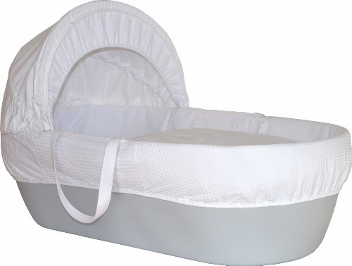 Shnuggle Babykorb mit weißer Waffel-Baumwolle, Kapuze und Matratze, Kieselgrau