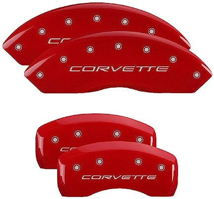 MGP Caliper Covers - Brake Caliper Covers 1997-2004 Chevrolet Corvette - C5 - Front and Rear Set - Corvette C5 Logo - Red