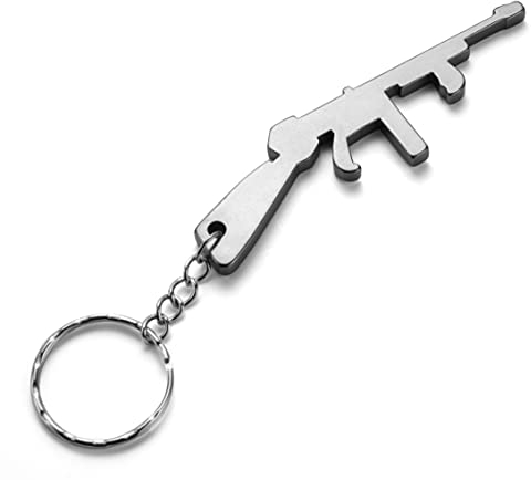 Komonee Tommy Gun Grey Bottle Opener Key Chain Metal Machine Rifle Key Ring Novelty Weapon Keychain Keyring