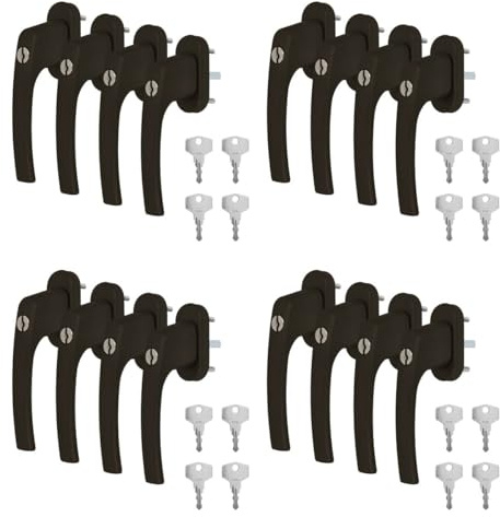 16 x Alu Fenstergriff in Braun RAL 8019 abschließbar - Stiftlänge 30mm