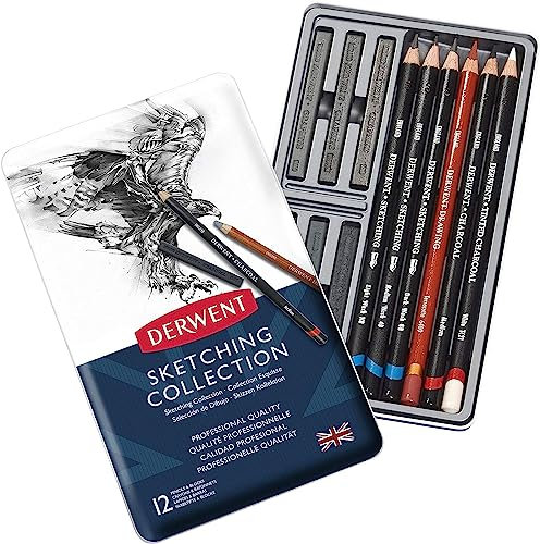 Derwent Sketching Pencils and Blocks with Accessories, Set of 12, Professional Quality, 34305