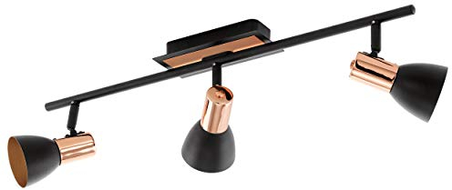 EGLO LED Deckenleuchte Barnham, 3 flammige Deckenlampe, Deckenstrahler aus Metall, Wohnzimmerlampe in Schwarz und Kupfer, Flurlampe, Spots inkl. GU10 Leuchtmittel, warmweiß