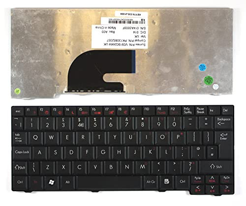 Keyboards4Laptops Royaume-Uni Noir Versión 1 (Por Favor, consulte la imagen) Clavier pour Ordinateur Portable (PC) de Remplacement Compatible avec Acer Aspire One D250