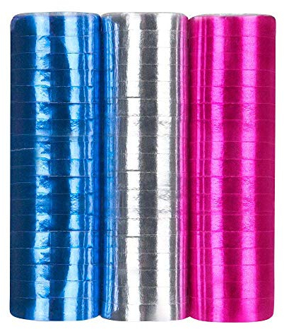 Boland 00741 - Luftschlangen Disco, 3 Stück, Länge je 400 cm, Metallic, Silber, Blau, Pink, Glänzend, Karneval, Geburtstag, Dekoration, Disco, Kindergeburtstag, Gartenparty, Motto-Party