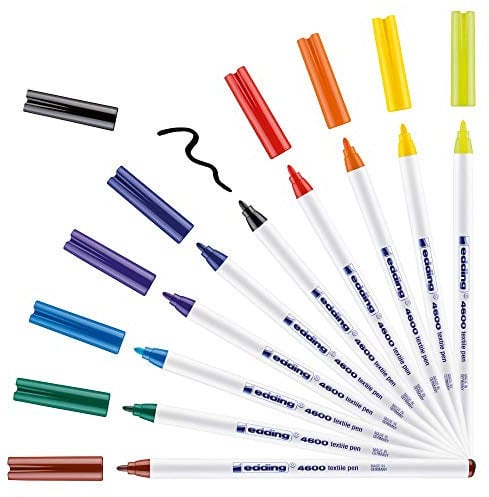 edding 4600 Textilstift - Box mit 10 Farben - Rundfeder 1 mm - Permanent-Stoffmalstifte zum Zeichnen auf Textilien, waschbeständig bis 60 °C - Textilstift