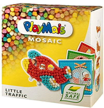 PlayMais MOSAIC Little Traffic Kreativ-Set zum Basteln für Kinder ab 3 Jahren | Über 2.300 PlayMais & 6 Mosaik Klebebilder mit Fahrzeugen | Fördert Kreativität & Feinmotorik | Natürliches Spielzeug