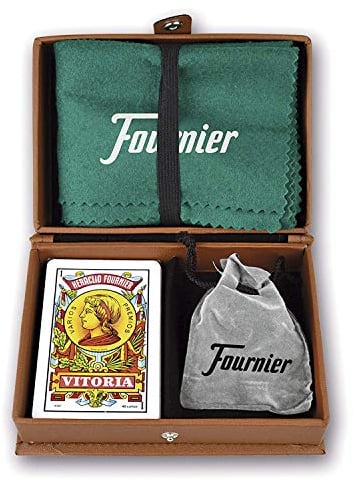 Fournier Mus 10023417 in Lederetui, ideales Geschenkset, Braun, spanisches Kartenspiel, Matte und Liegeplätze, ab 14 Jahren.