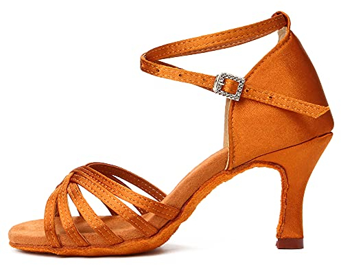 HROYL Zapatos de Baile Latino Mujer Salsa Tango Bachata Vals Zapatos de Baile de Salon,213-Marrón-7,EU 38.5