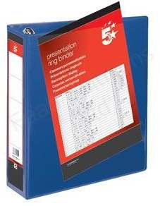 5 Star Presentation Ring Binder PVC 4 D-Ring 65mm Size A4 Blue [Pack 10]