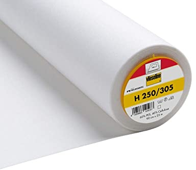 Vlieseline/Vilene H250/305 Iron On Non-Woven Interfacing/Interlining for Sewing, Embroidery, Quilting, Applique, Repair, & Stabilizer - White - 90cm x 1 metre