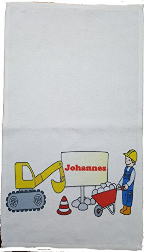 Kinderhandtuch Bagger mit Wunschname - personalisiertes Handtuch- Baustelle Kiala 30x50cm Gästehandtuch Bauarbeiter