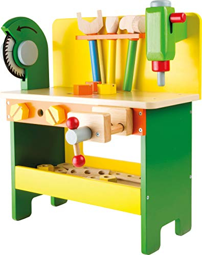 small Foot 1538 Werkbank Christian aus Holz, Holzspielzeuge inkl. Schrauben, Muttern und Lochbrettern, ab 3 Jahren