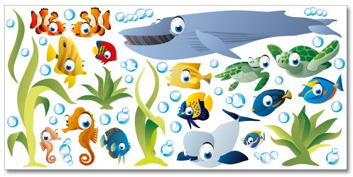 Wandkings Ozean Unterwasserwelt Wandsticker XL Set, 50 Aufkleber, Gesamtfläche 130 x 70 cm