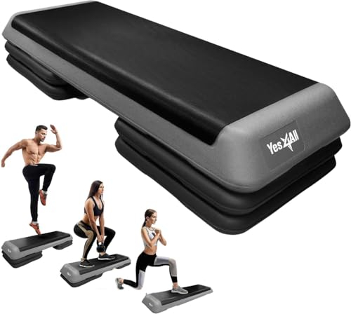 Yes4All KC6V Plataforma aeróbica unisex para adultos, Health Club Size - Gris/negro con 4 bandas, tamaño gimnasio, X-Grande