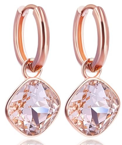 Rosegold Creolen Rosa Charm Anhänger Markenkristallen Ohrringe 925 Sterling NOBEL SCHMUCK