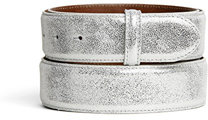 VaModa Ledergürtel Krokoprägung 4cm Wechselgürtel Jeansgürtel Belt 40 mm | Gürtel für Damen Herren 4,0 cm | Modell 'Newbury' | ohne Schließe | Farbe silber, Länge=85cm, Druckknopfsystem