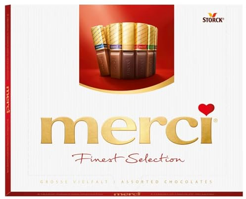 merci, Finest Selection Gran Variedad, Bombones surtidos de 8 especialidades de chocolate relleno y sin relleno, 1 x 250 g