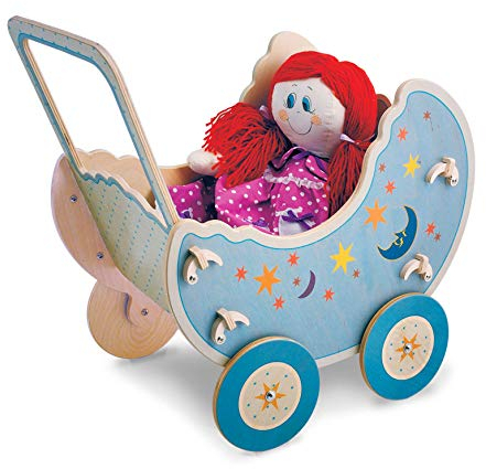 Dida - Puppenwagen Luna: Aus Holz gefertigt, Kinderwagen für Große Puppen bis 50 cm Ideal für Rollenspiele Kleiner Mamas und Papas, für Kinder von 2 bis 4 Jahren