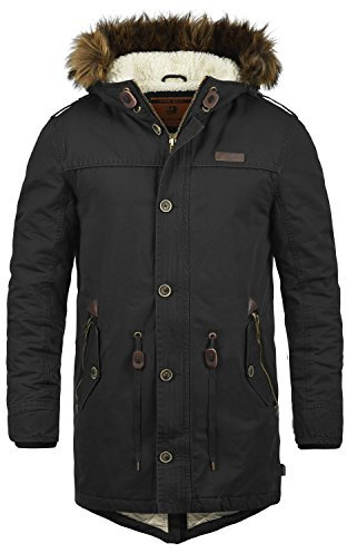 Indicode IDPulsoor Herren Winterjacke Parka Mantel gefüttert mit Teddy-Futter Fellkapuze Pattentaschen Baumwollmischung Regular fit, Größe:L, Farbe:Black (999)