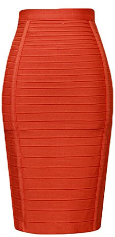 whoinshop Damen Stretch Slim Fit Midi Bandage Bleistift Rock - Orange - X-Groß