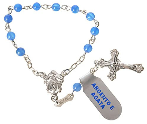 Holyart Zehner Rosenkranz aus 925er Silber und hellblauen Achat