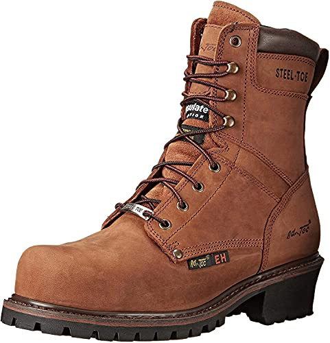 Ad Tec 9 Inch Super Logger Steel Toe Boots for Men, Leather Goodyear Welt Construction & Utility Footwear, Durable and Long Lasting Work Shoes, Lug Sole And Brown