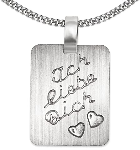 CLEVER SCHMUCK Silberne Gravurplatte matt rechteckig Ecken abgerundet Ich liebe Dich mit 2x Herz Kette Panzer 45 cm Sterling Silber 925 im Schmucketui