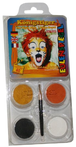 Eulenspiegel 204450 - Motiv-Set Königstiger, 4 Farben, 1 Pinsel, 1 Anleitung, für ca. 40 Masken, Karneval, Motto-Party