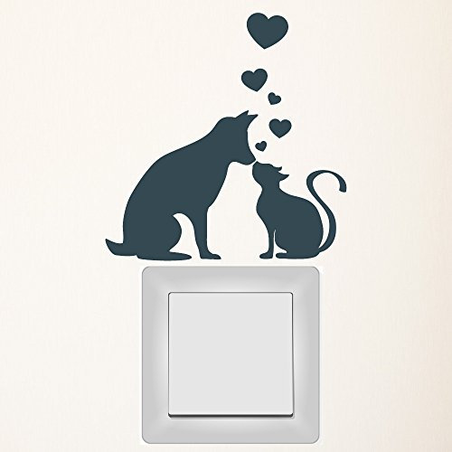 Wandtattoo-Loft „Katze mit Hund für Steckdose, Lichtschalter oder einfach für die Wand“ / 49 Farben zur Auswahl/schwarz /