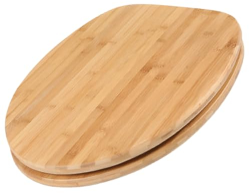 Schläfer 4637153 | Bambus Universal-Toilettensitz mit automatischem Softclose-Toilettenverschluss, Bambus-Holzsitz mit verstellbaren Scharnieren, ovale Form echter Bambus-Toilettendeckel.
