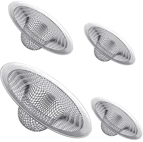 Maxware 4PCS Heavy Duty Stainless Steel Sink Strainer,Sink Basket Set, Fits Most Kitchen Sinks 4.5'', Bathroom Sinks 2.75'',Shower Drains