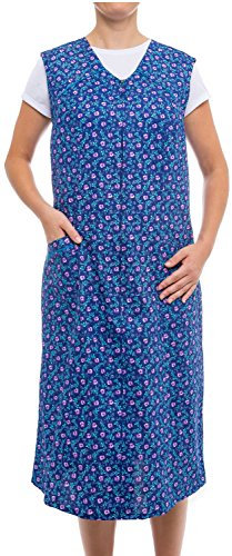 Tobeni Damen Kittelschürze lang mit Reissverschluss und Taschen ohne Arm 100% Baumwolle Farbe Design 32 Grösse 52