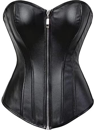 Jutrisujo Korsett Corsage Top Corset Bustier Leder Reißverschluss Damen Halloween Schwarz 2xl