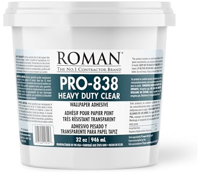 ROMAN PRO-838 Heavy Duty Wallpaper Adhesive, Clear, 1 kg | 946 ml | Ready Mixed - For Most Types and Weights of Wallpaper