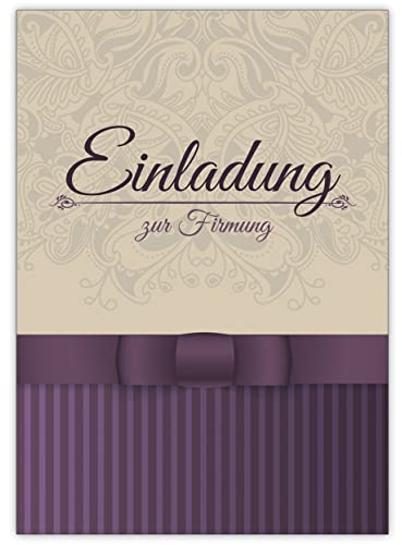 Im 5er Set: Klassisch elegante Einladung zur Firmung in beige, lila • schöne Gruss Klappkarten Set mit Umschlägen für beste Freunde und Lieblingsmenschen