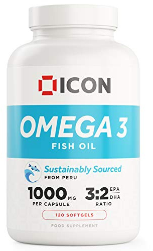 ICON Nutrition Omega 3 Fish Oil Capsules - 1000mg per Capsules, Omega 3 Supplement, Heart Health, Fish Oil, Gluten-Free, Reduce Inflammation, Softgel Capsules - 120 Counts (4 Month Supply)