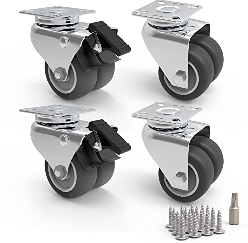 PRIOstahl Möbelrolle 50mm Set Schwerlastrolle Lenkrolle mit Bremse - Transportrolle 100Kg pro Doppelrolle Laufrolle für mobile Werkbank Strandkorb Tischkreissäge Möbelroller Palettenmöbel Hochbeet