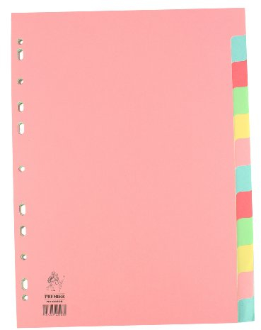 Rexel Whitebox A4 Manilla Divider 12-Part Pink With Multi-Colour Tabs