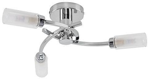 MiniSun | Modern 3 Way Spiral Flush Chrome Ceiling Light Fitting with Glass Shades | Pendant Lights, Home Décor & Improvement Essential