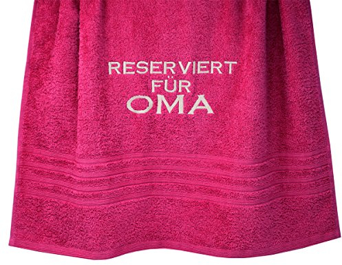 Lashuma London Duschhandtuch 70x140, Handtuch Rot - Rhabarber mit Reserviert für Oma, Geschenk