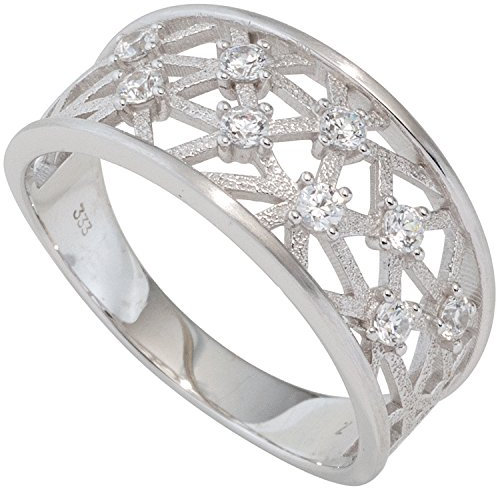 Jobo Damen Ring breit 333 Gold Weißgold teil matt 9 Zirkonia Goldring Weißgoldring Größe 52
