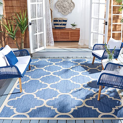 SAFAVIEH Washable Rug Outdoor Courtyard Collection - 5'3 Square, Blue & Beige, Non-Shedding & Easy Cleaning, Ideal for Patio, Backyard, Mudroom (CY6243-243)