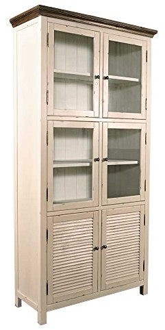 Landhausmöbel-Vitrinenschrank Bretagne - Landhaus Schrank -Vintage Look Creme weiß