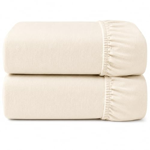 Dudu N Girlie Fitted Cot Bed Sheets 60 x 120 cm – Soft Jersey Cotton Nursery Bedding, 2 Pack, Cream